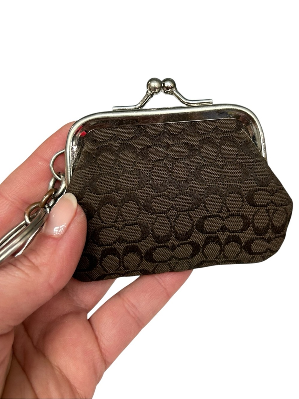 Vintage Coach Signature Kisslock Coin Purse Bag Charm, Brown, Kisslock Charm